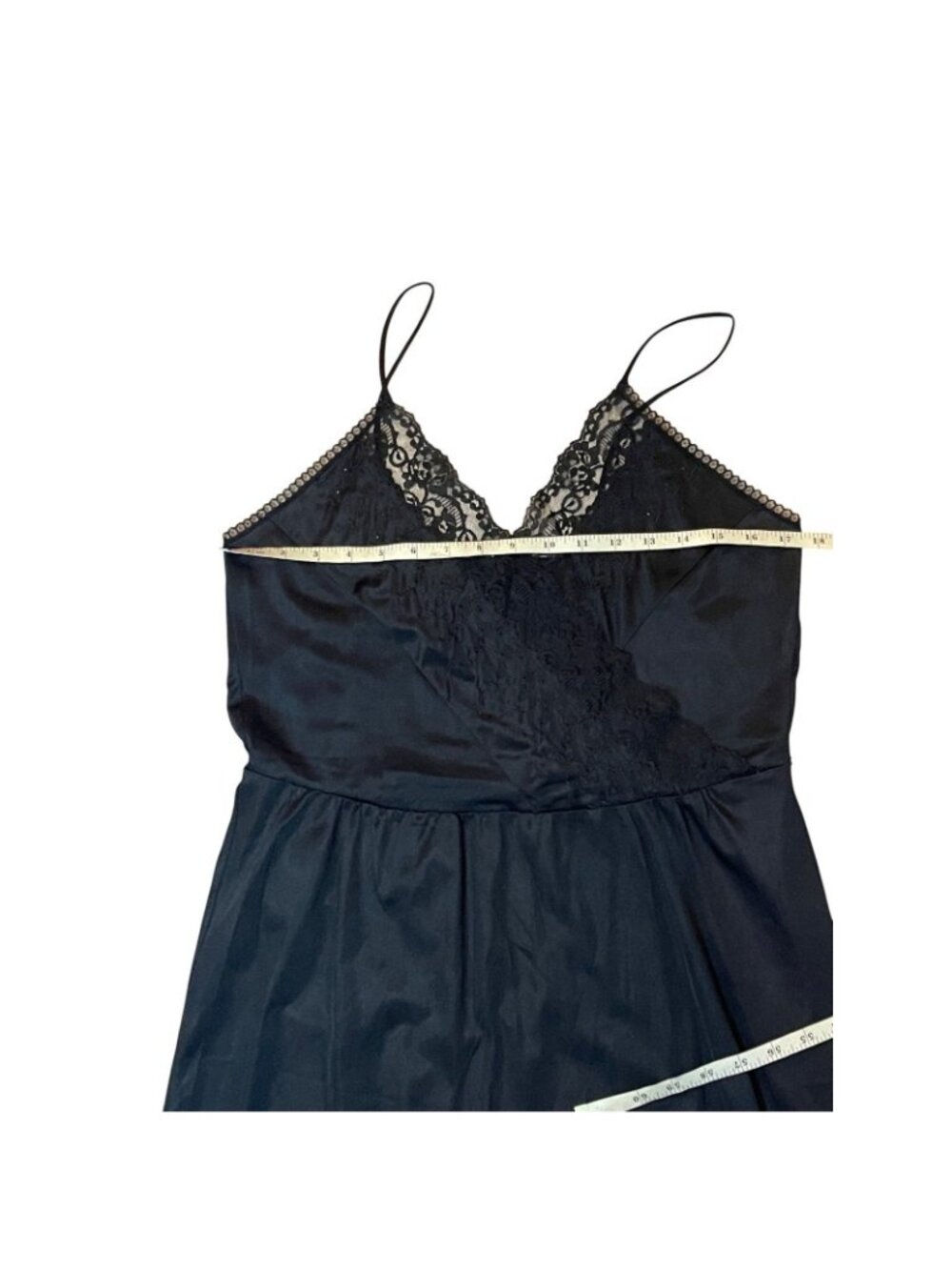 Vintage Private Treasures Black Lace Trim Slip Nightgown Size Medium 1970s - Picture 10 of 14